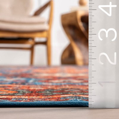 Idell Blue and Rust Synthetic Medallion 4' x 6' Washable Area Rug