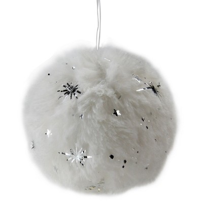 Northlight 3" Faux-Fur and Star Adorned Plush Ball Christmas Ornament - White/Silver