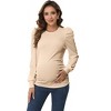 Maternity Shirts Women's Knit Ribbed Round Neck Puff Short Sleeve T-Shirt Pregnancy Casual Side Ruched Tunic Tee Tops - 2 of 4