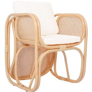 Nordlys Natural Rattan and Beige Fabric Armchair Exotic Boho Upholstery Living Room - 1 of 4