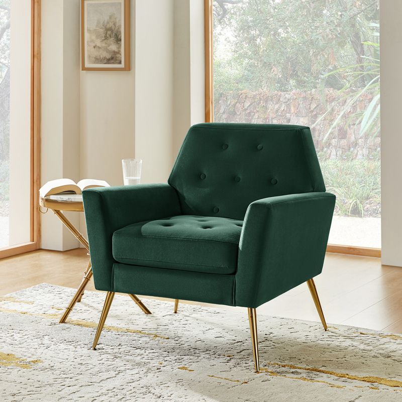 Maris Velvet Tufted  Living Room Armchair with Metal Base and angular frame backrest  | Karat Home, 4 of 11
