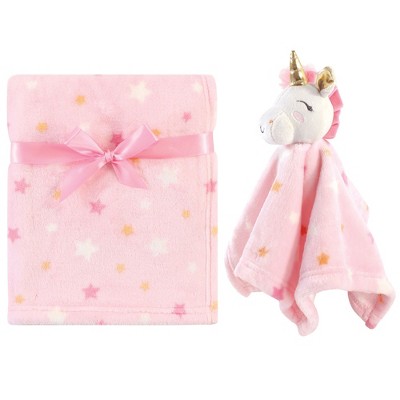 Luvable Friends Baby Girl Unicorn Themed Baby Bedding Set, Unicorn Blanket And Security Blanket, One Size