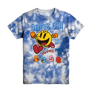 Boys Pacman Video Game Shirt - Pac-Man, Ms. Pac-Man, Jr. Pac-Man - Namco Atari Pac-Man Official Tie Dye T-Shirt (Royal Blue Dye, Large) - 1 of 4