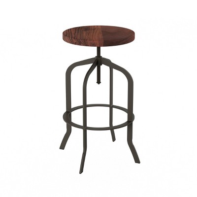 Hastings Home Backless Swivel Bar/Kitchen Stool With Elm Wood Seat - Dark Walnut