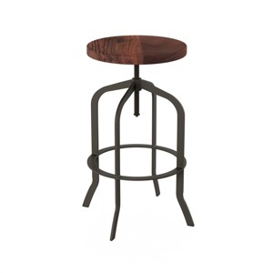 Hastings Home Adjustable Backless Swivel Bar Stool with Angled Iron Tube Frame, Dark Walnut - 1 of 4