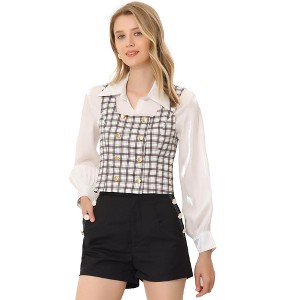 Allegra K Women's Steampunk Double Breasted Plaid Suit Vest - 1 of 4