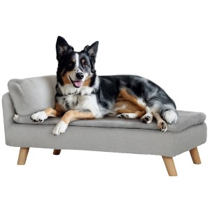 PawHut Dog & Cat Couch, Elevated Pet Sofa with Foam Cushion, Soft Pillow, Removable & Washable Covers, Non-Slip Foot Pads for Medium Dogs, Light Gray - 1 of 4