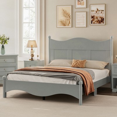 NicBex Queen Elegant Retro Style Wood Platform Bed Frame with Headboard,No Box Spring Needed,Easy Assembly,White/Gray