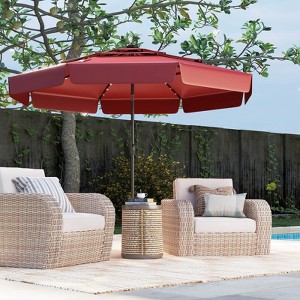 Costway 10 FT Solar Patio Umbrella with 32 LED Lights 3-Tier Vented Top & Ruffles Red/Brown/Blue/Beige/Gray - 1 of 4