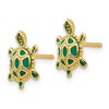 Black Bow Jewelry Small Green Enameled Turtle Post Earrings in 14k Yellow Gold - 2 of 4