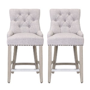 WestinTrends 24" Linen Tufted Buttons Upholstered Wingback Counter Stool (Set of 2) - 1 of 4