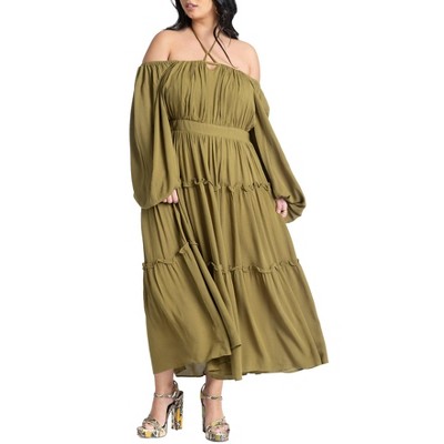 ELOQUII Women's Plus Size Tiered Ruffle Maxi Dress