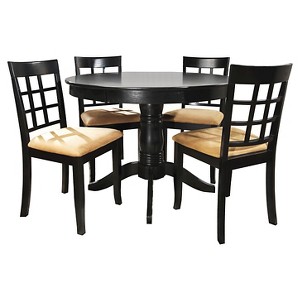 Haskell 5-Piece Round Black Dining Set - Lattice Back Chair, Black Lattice Back
