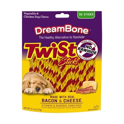 DreamBone Rawhide Free Twist Sticks Bacon & Cheese Dog Treats - 50ct