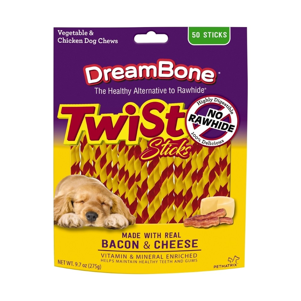 Photos - Dog Food DreamBone Rawhide Free Twist Sticks Bacon & Cheese Dog Treats - 50ct