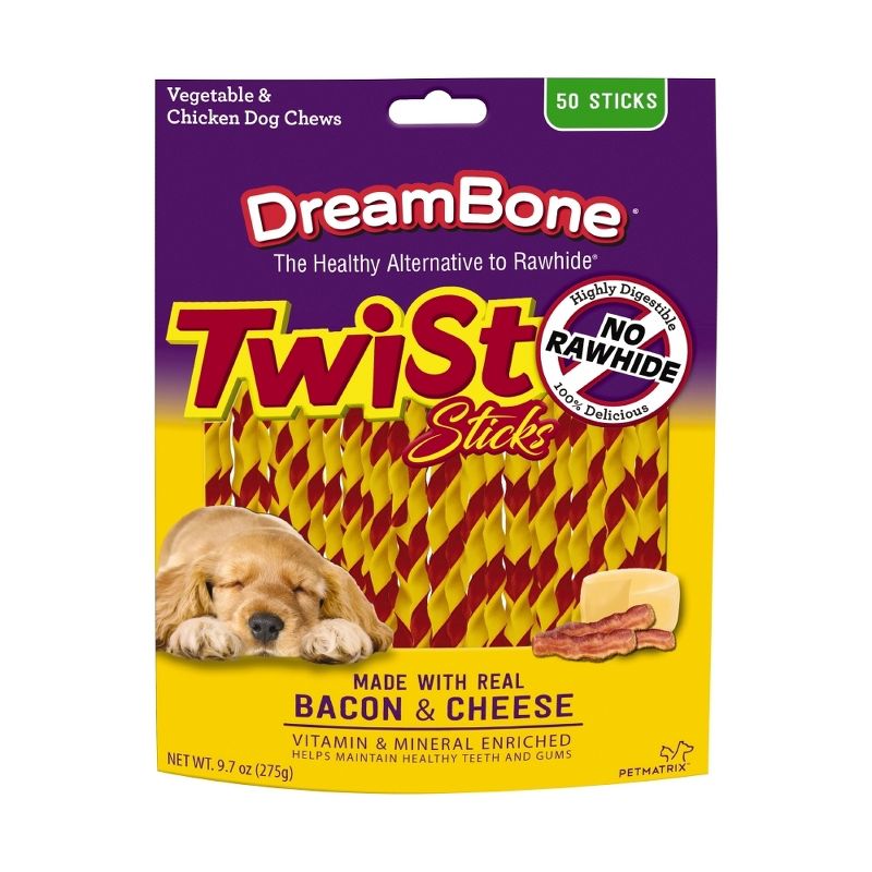 DreamBone Rawhide Free Twist Sticks Bacon &#38; Cheese Dog Treats - 50ct, 1 of 5