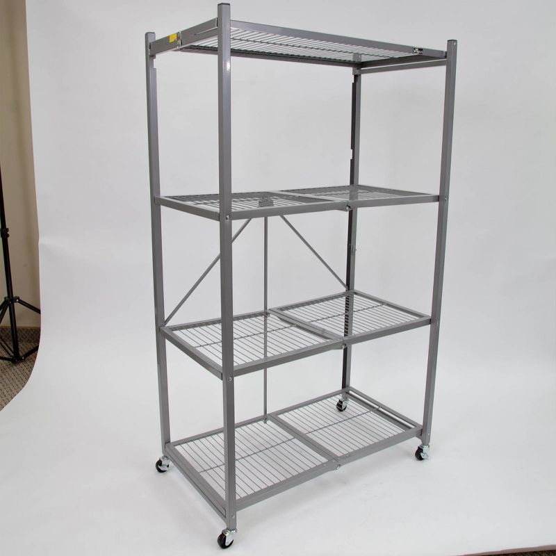 Origami R5 4 Tier Foldable Metal Storage Rack with Wheels, 1,000 Pound Capacity for Kitchen, Garage, or Garden Storage, Pewter, Certified Refurbished, 4 of 7