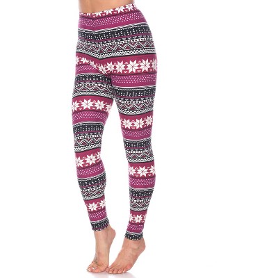 Women's One Size Fits Most Printed Leggings Burgundy One Size Fits Most -  White Mark