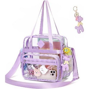 Luupatchy Clear Tote Bag - 12x12x6, Durable PVC with Organized Pockets, Versatile for Events, Beach & Shopping, Purple - 1 of 4