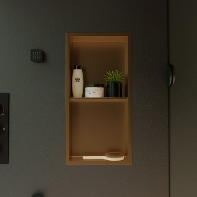 ALFI ABNP1224-BG 12Inch x 24Inch Brushed Gold PVD Stainless Steel Vertical Double Shelf Shower Niche