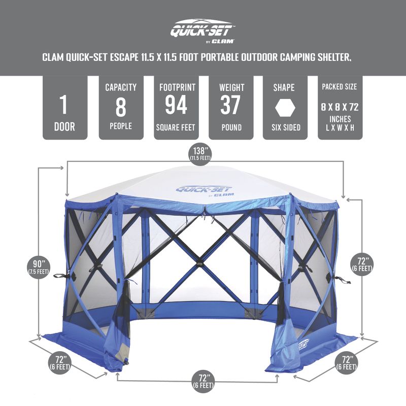 CLAM Quick-Set Escape Sport 11.5 x 11.5 Ft Tailgating Canopy Tent, 3 of 8