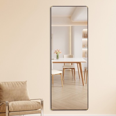 Glasflength Full Length Mirrors Floor Standing Wall Mirror, Bedroom Foyer, Clothing Store, Wall Mounted Mirror, Square Dark Brown, 23.2"*0.57"*65"