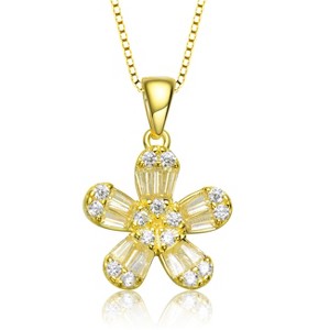 Guili Sterling Silver Rhodium Plated Necklace with Cubic Zirconia Flower Pendant – Elegant & Sophisticated in White, Yellow, Red & Multicolor - 1 of 3