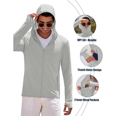 COOFANDY Men Full Zip UPF 50 Sun Protection Hoodie Jacket Long Sleeve Lightweight Breathable UV Shirts with Pockets Light Gray L — фото 3