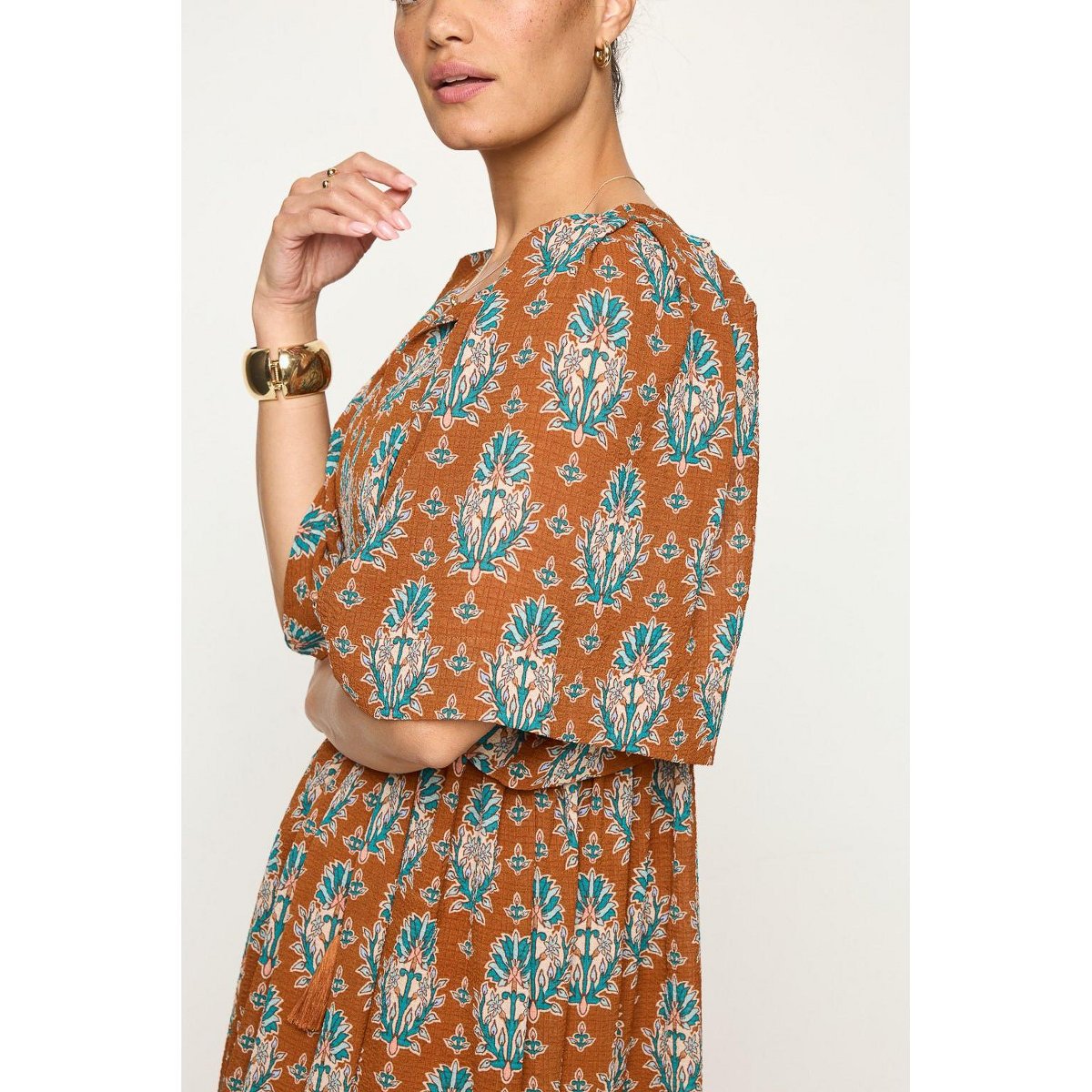 Женские платья West K Everly Flowy Tiered Dress with Tassels - Xsmall - Orange Batik — фото 5