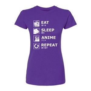 Women's - Instant Message - Eat Sleep Anime Repeat Fitted Graphic T-Shirt - 1 of 3