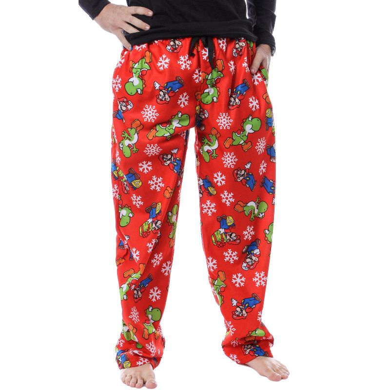 Mens' Super Mario Yoshi Christmas Present Tossed Print Sleep Pajama Pants, 1 of 5