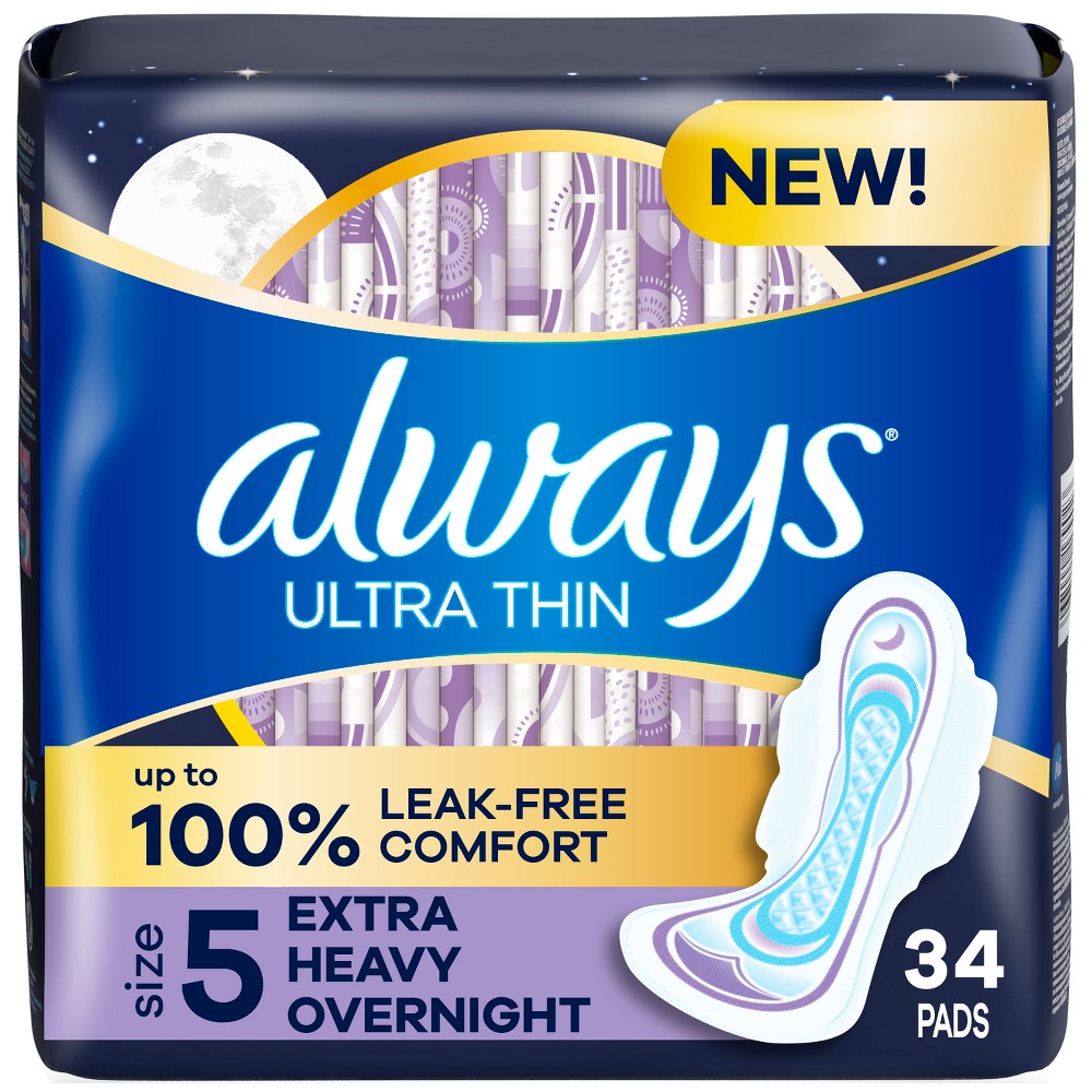 Always Ultra Thin Extra Heavy Overnight Pads - Size 5 - 34ct