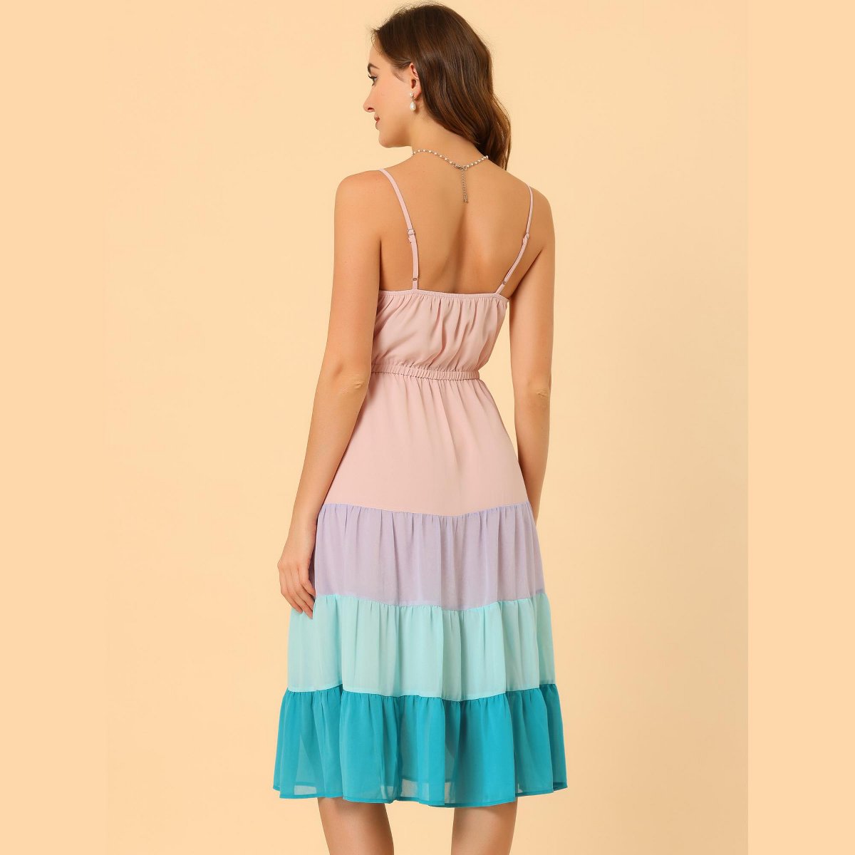 Женские платья INSPIRE CHIC Women's Summer Spaghetti Strap Flowy Swing Chiffon Midi Dress X-Small Pink — фото 5