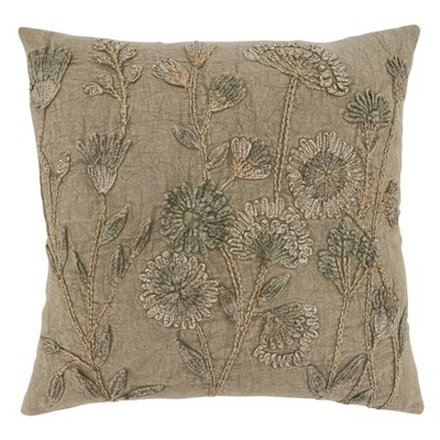 20"x20" Oversize Poly-Filled Floral Stone Washed Square Throw Pillow Taupe - Saro Lifestyle