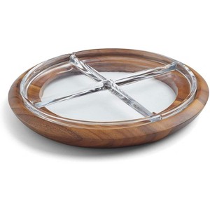 Nambe Cooper Acacia Wood and Glass Crudite Tray Divided, Serving Platter for Veggies, Snacks, and Appetizers,13.75 Inch - 1 of 4