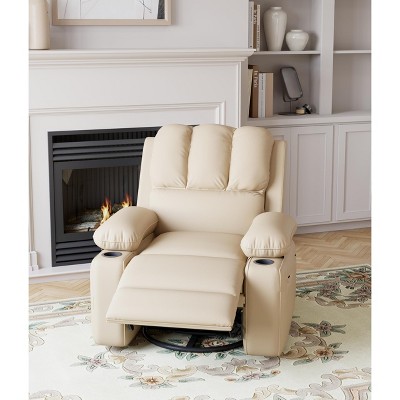 Manual Recliner Chair, Wide 22" Seat Width Leather Recliner w/Comfortable Arms and Cup Holders for Living Room CF8011