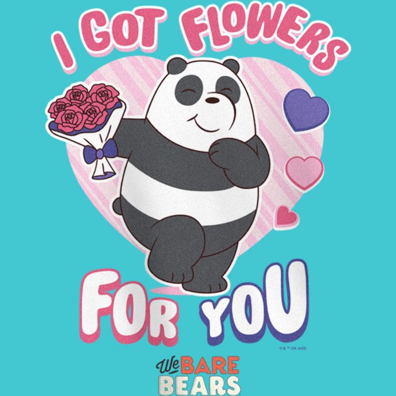 Girl's We Bare Bears Valentine's Day Panda I Got Flowers For You T-Shirt, 2 of 5