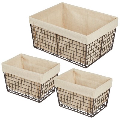 mDesign Home Kitchen Pantry Food Storage Basket Bin, 3 Pack - Bronze/Natural