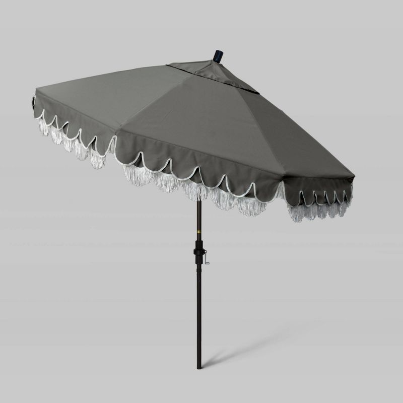 9' Fiberglass Ribs and Scallop Base Fringe Market Umbrella with Crank Lift - Bronze Pole - California Umbrella, 3 of 5