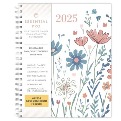 Global Printed Products Essential Pro Monthly & Weekly Planner 8.5" x 11" CY 2025 (Colorful Botanicals)