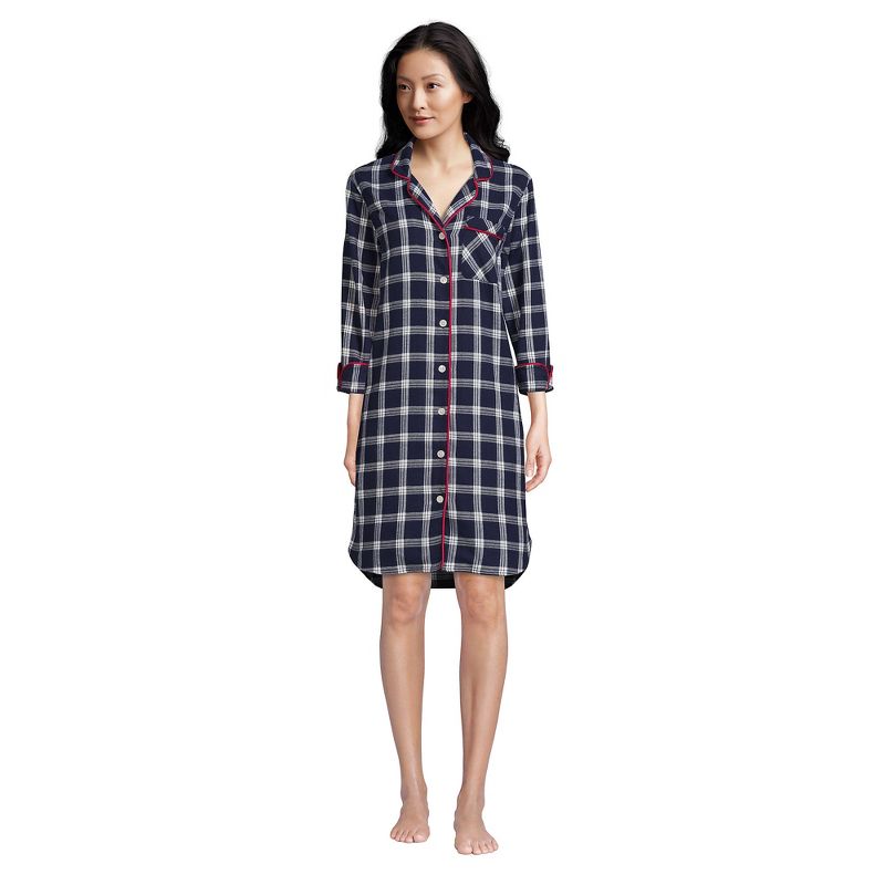 Lands' End Women's Plus Size 3/4 Sleeve Flannel Sleepshirt Nightgown, 4 of 6
