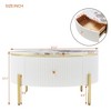Angel Sar Modern Round Coffee Table, 31.5 Inch Accent Table with 2 Drawers, Marble Pattern Top with Gold Legs - 3 of 4