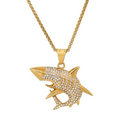 Steeltime Men's stainless steel and simulated diamonds shark pendant. Color Options: Silver, Gold