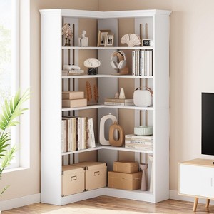 Corner Bookshelf 72.8 inch, 5 Tiers Large Wood Bookcase Corner Bookcases L Shaped Shelf Storage Rack for Living Room Office - 1 of 4