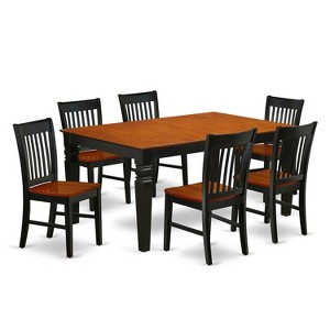 HomeStock 7-Piece Rectangle Black & Cherry Finish Solid Wood Top Dining Table with 6-Chairs - 1 of 4
