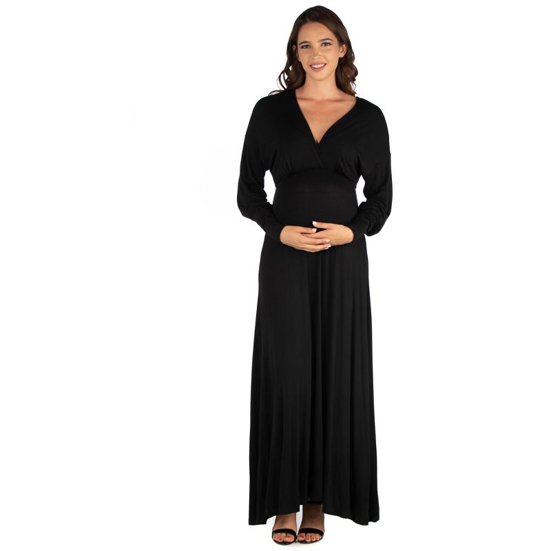 24seven Comfort Apparel V-Neck Long Sleeve Maternity Maxi Dress, 1 of 5