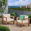 Genser 2pk Acacia Wood Club Chairs Brown/Beige - Christopher Knight Home: Weather-Resistant Patio Furniture - 2 of 4