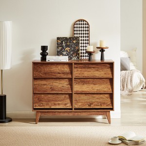 LIVAREEmlen 6 Drawer Console Table Features Vintage-style and Bevel Design - 1 of 4