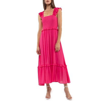 August Sky Women's Flutter Sleeve Smocked Midi Dress