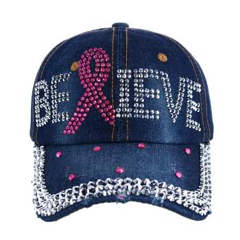 CTM Women's Believe Breast Cancer Awareness Denim Bling Cap